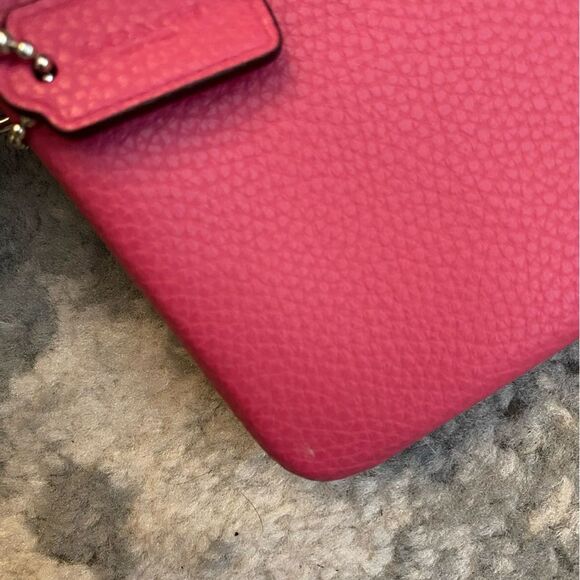 Coach Wristlet Double Zipper Small Wallet Pebbled Leather Watermelon #H1781 - Picture 9 of 15